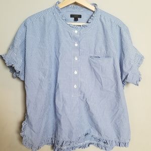 J.Crew Striped Popover with Ruffle Trim